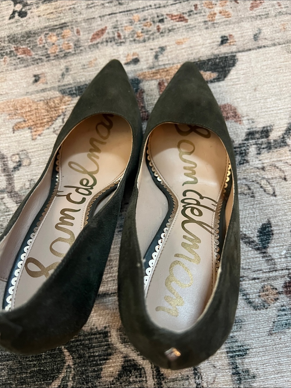 Sam Edelman Olive Green Suede Pointed Toe Heels - Picture 3 of 8